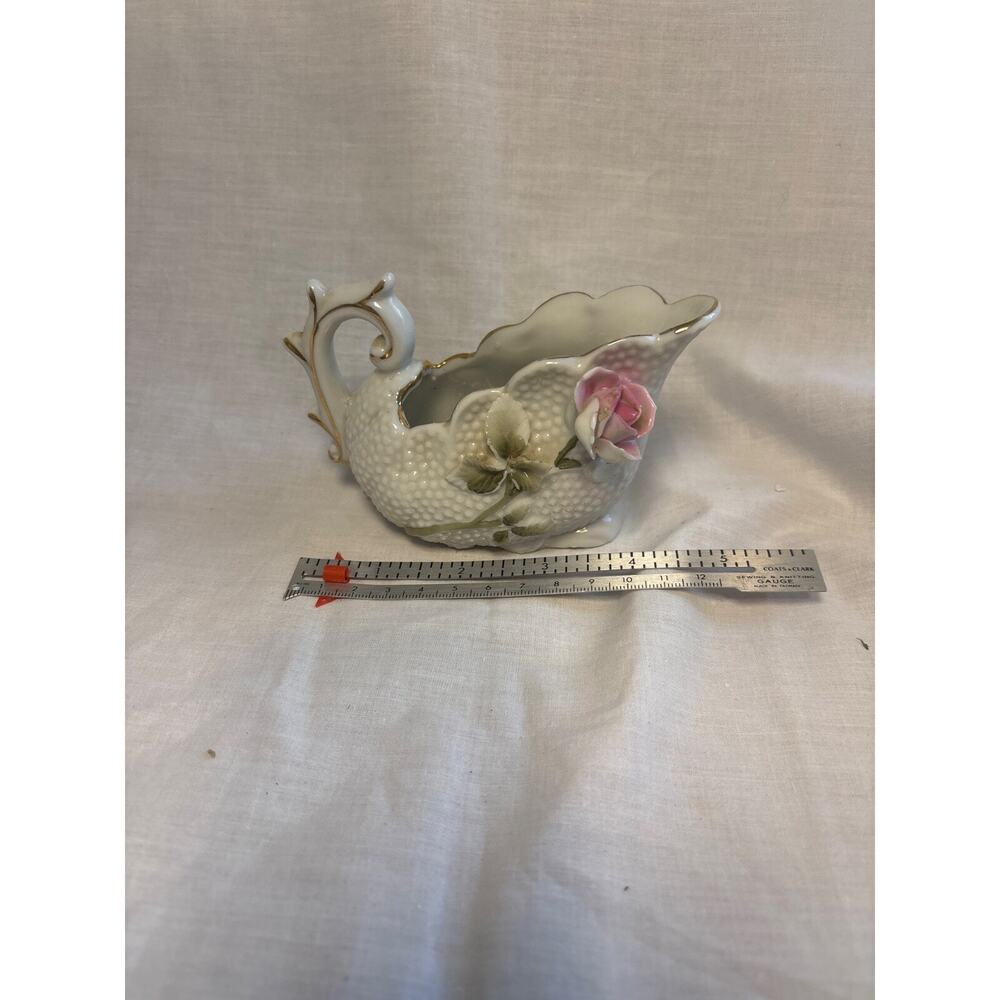 Cute Thames White With Roses Trinket Bowl Creamer‎ Porcelain